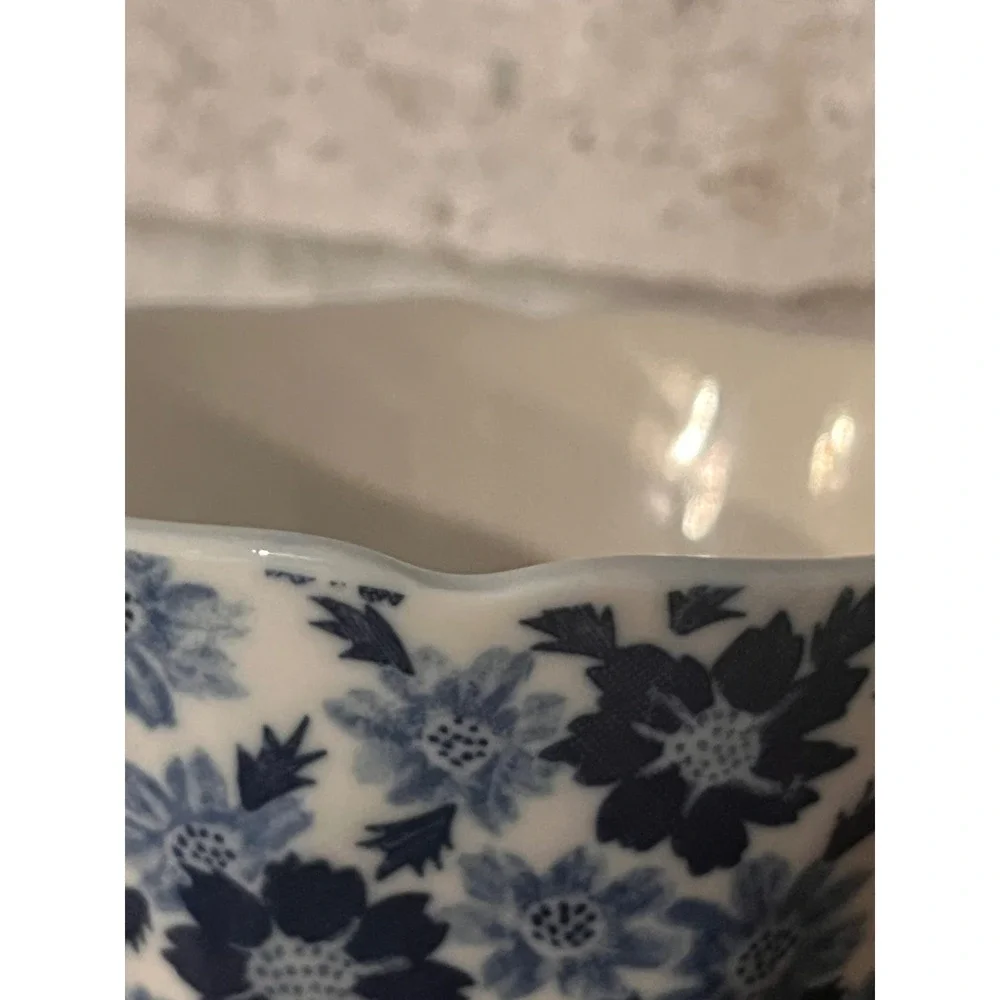 Vintage OMC Blue White Floral Asian  Rice Bowl Scalloped Edge